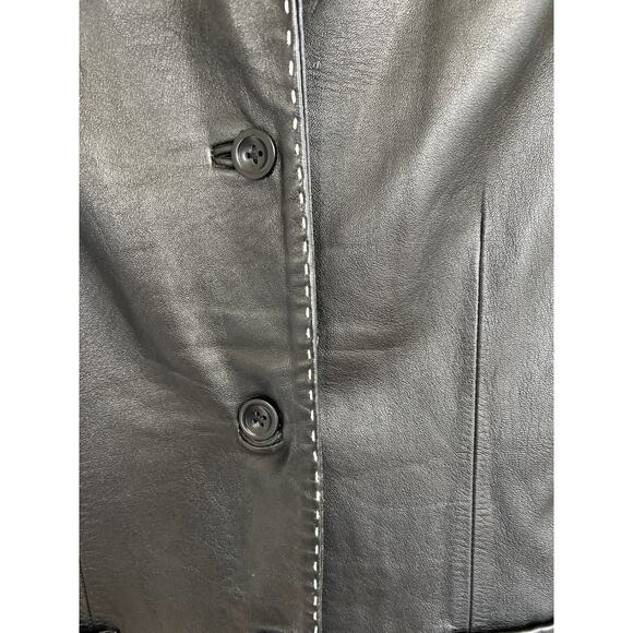 Yvonne Marie size 10 black lambs leather jacket white stitching detail - Picture 4 of 5